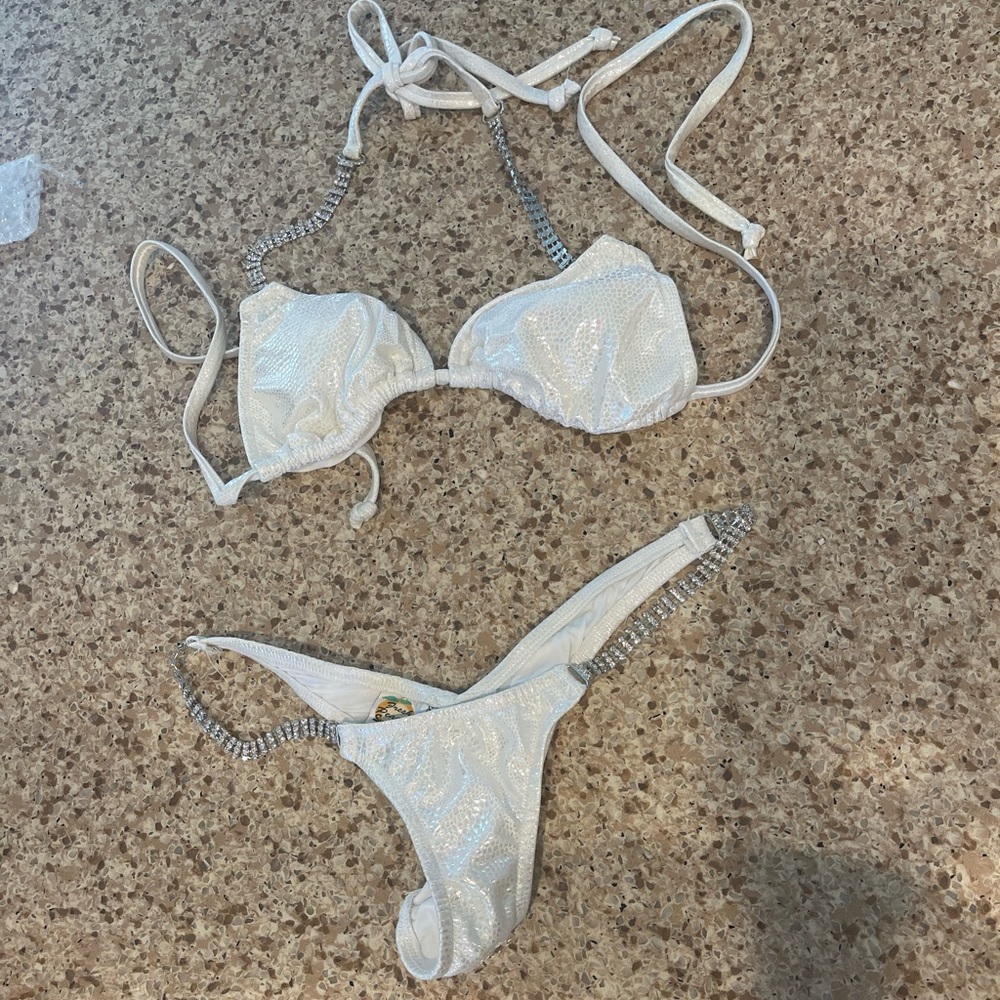 Custom rhinestone and white bikini